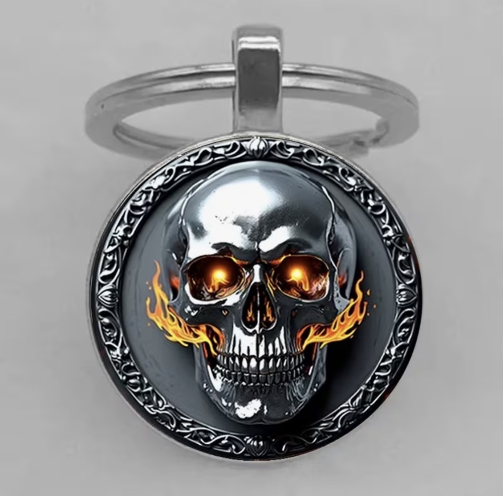 3/$25 Skull Flame Keychain Pendant - Gothic Biker Style Keychain NEW